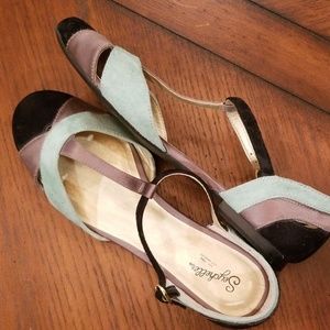 Suede and silk flats